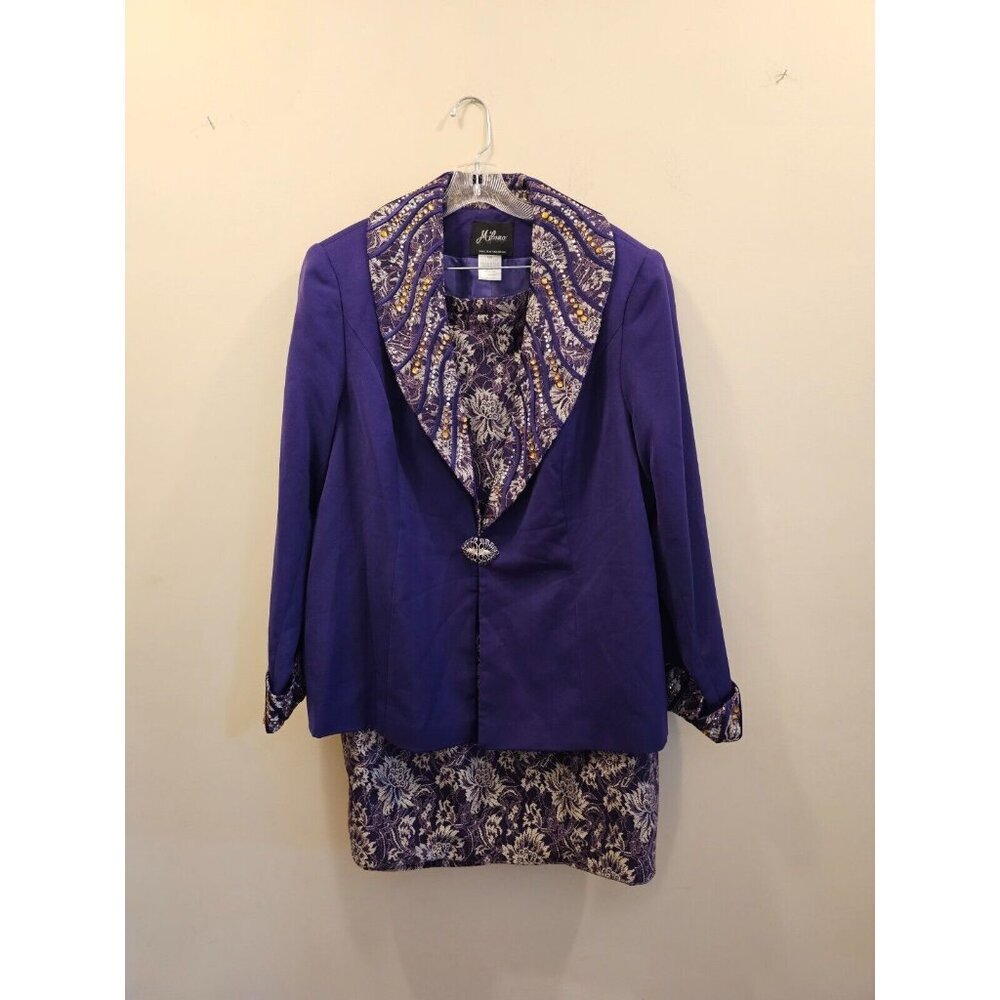 MILANO, PARIS, NY, MILANO Skirt and Jacket Suit Embellished Lace Purple Size 18W - Picture 1 of 15